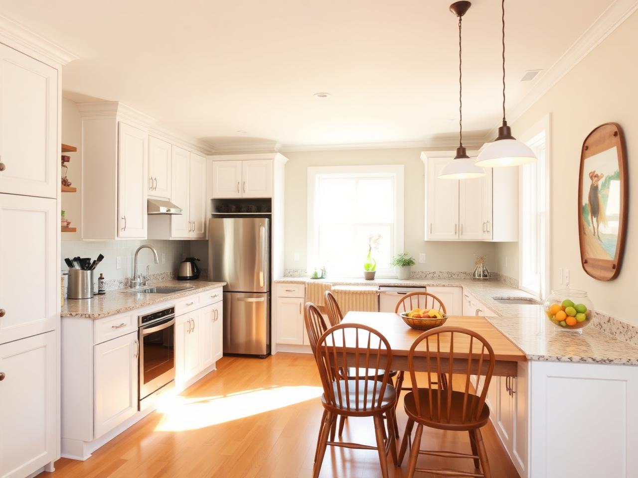 Bright shared kitchen and dining area